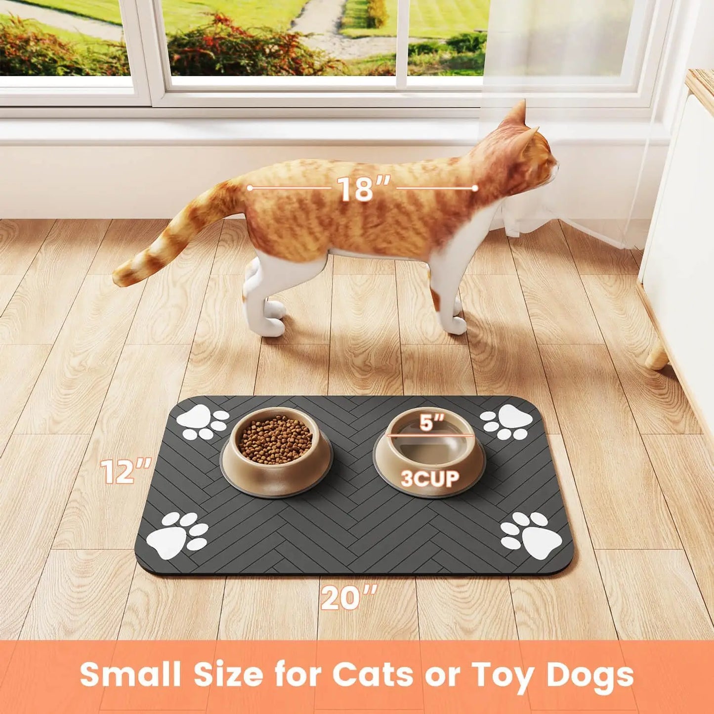 Absorbent Pet Feeding Mat: Quick-Dry Placemat for Food and Water Bowls, Waterproof Rubber Backing for Dogs and Cats
