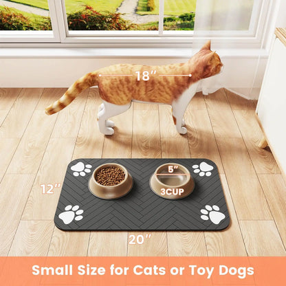 Absorbent Pet Feeding Mat: Quick-Dry Placemat for Food and Water Bowls, Waterproof Rubber Backing for Dogs and Cats