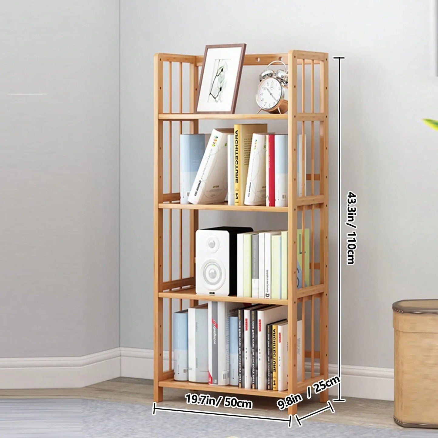 Senmeo Narrow Bamboo Bookshelf with Adjustable Shelves (4–5 Tier)