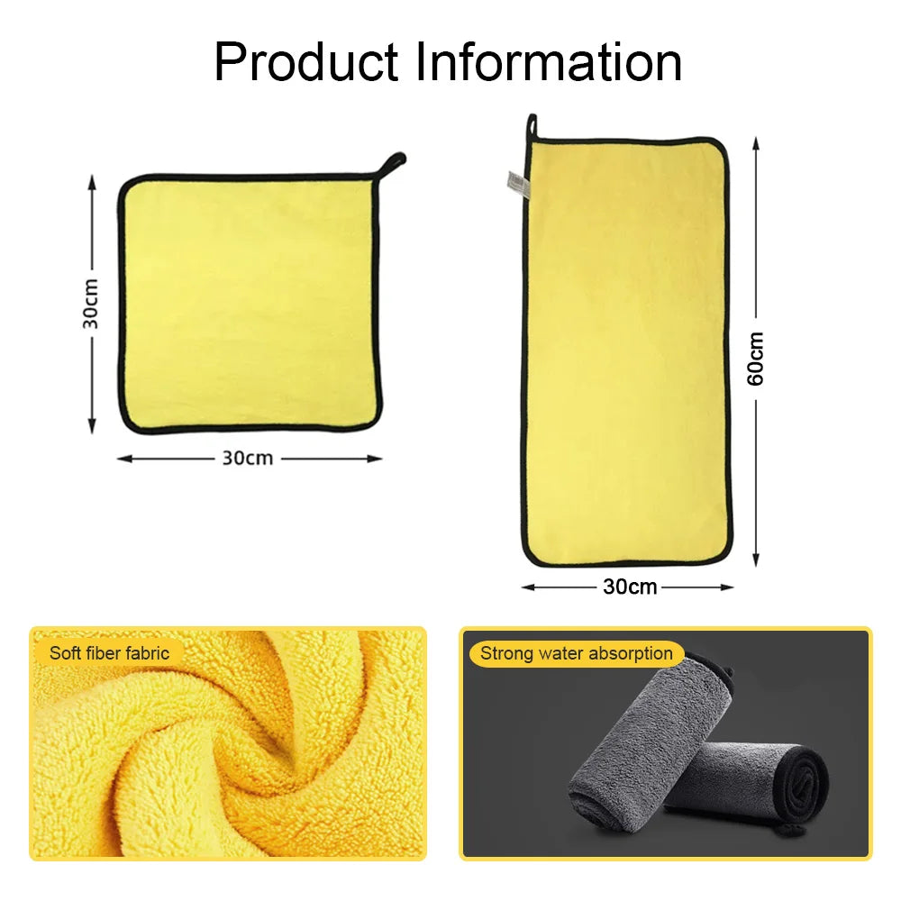 Car Wash Microfiber Towel 30x30/60CM for Car Cleaning and Drying, Hemmed Car Care Cloth, Detailing Car Wash Towel.