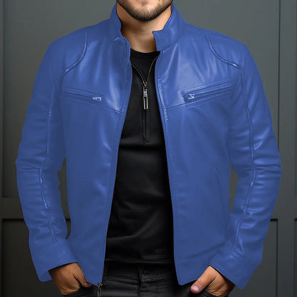 Men's Biker Leather Jacket Stand-up Collar Punk Leather Jacket Men