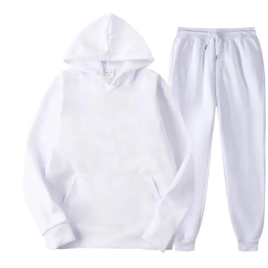 Men's Autumn and Winter New Solid Color Hoodie and pants Set Size S-4XL