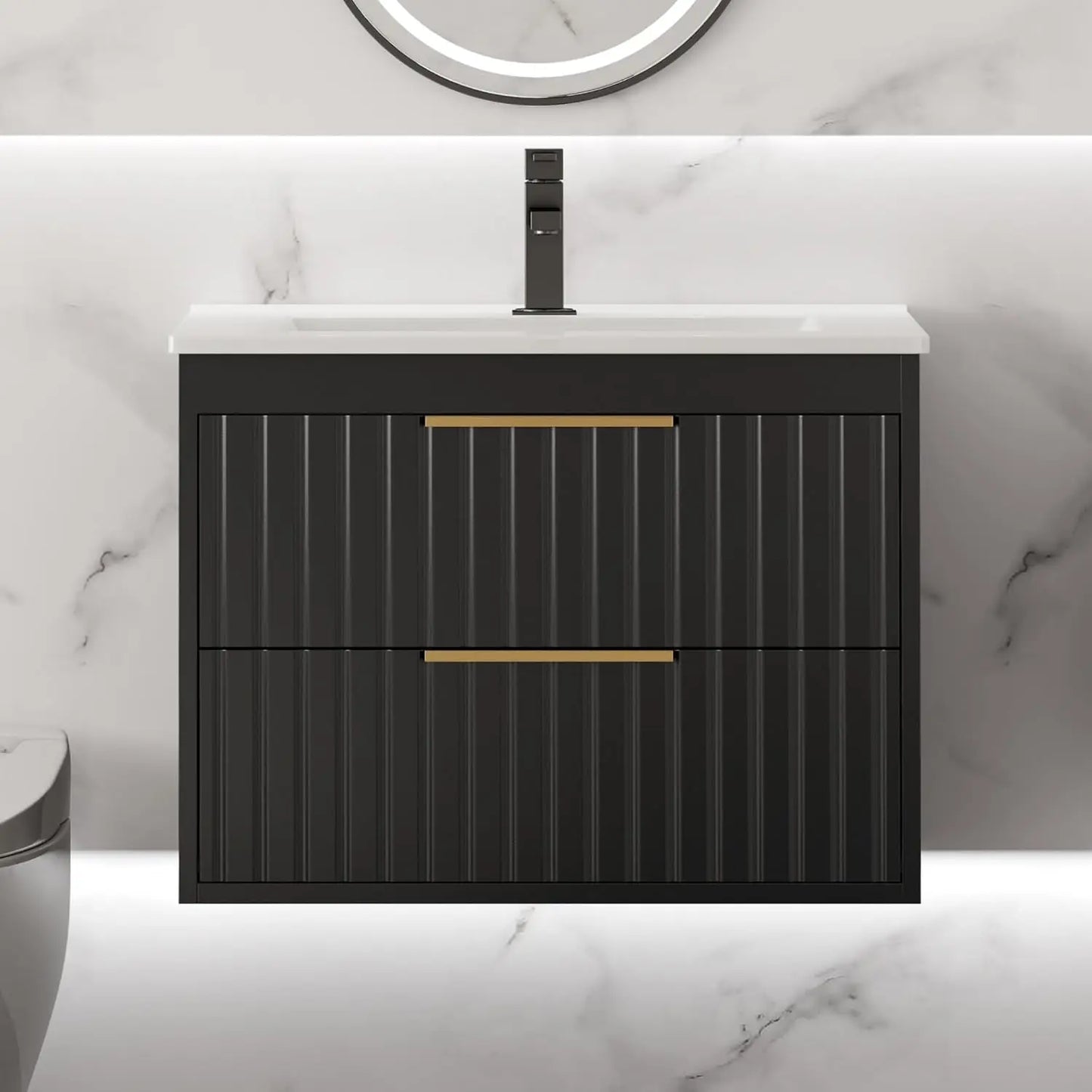 24" Floating Bathroom Vanity with Sink & 2 Drawers – Black