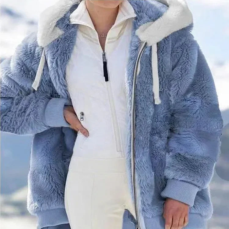 Oversized Jacket for Women Coat Autumn Winter Warm Plush Pocket Hooded Streetwear Loose Lady Zipper Cashmere Outerwear Coat