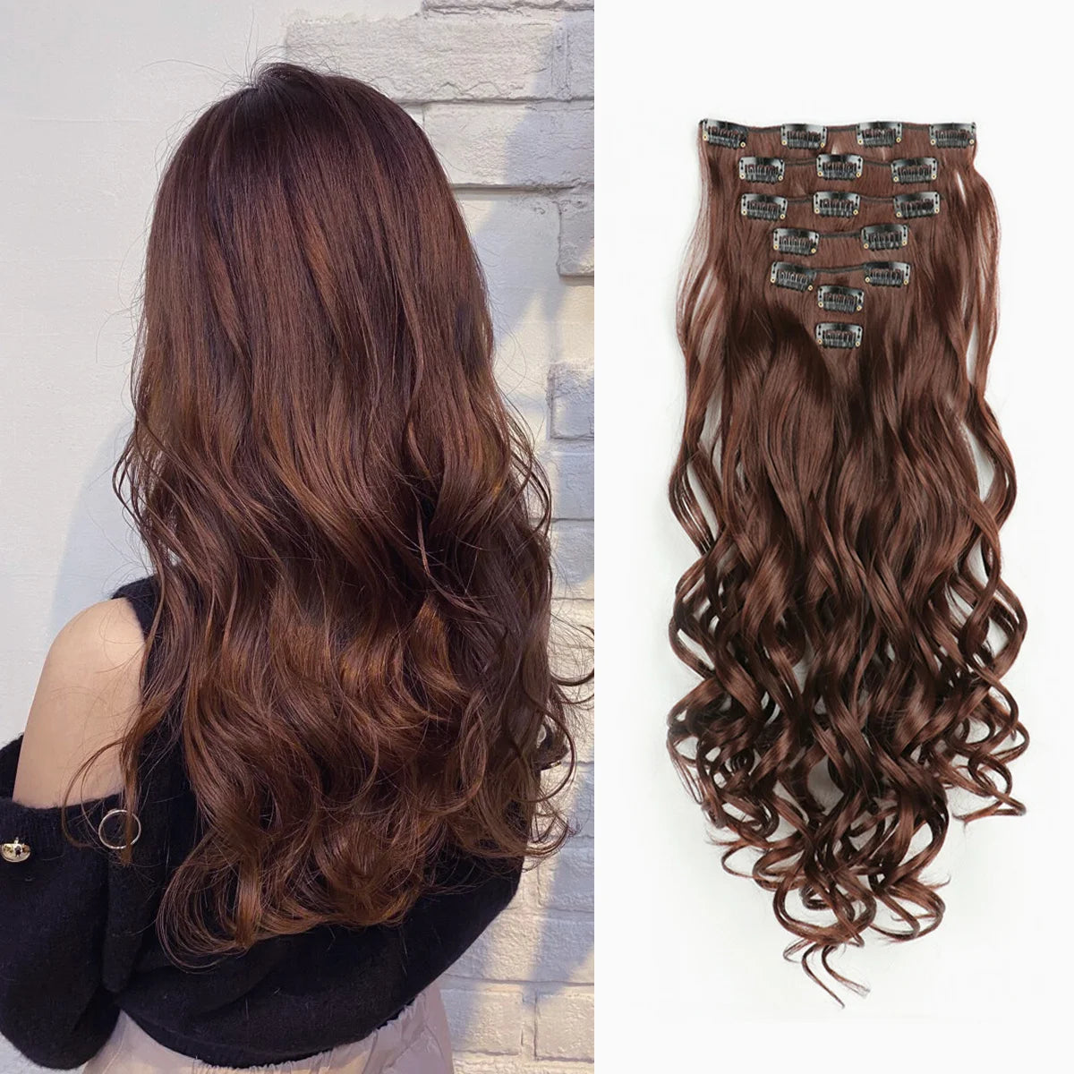 Clip In Hair Extensions 7 PCS Full Head 22-Inch-Long Curly Wavy Synthetic Hair Pieces