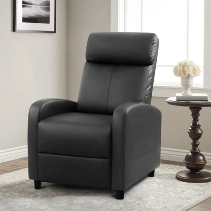 Single Recliner Sofa (PU Leather, Massage Footrest, Black)