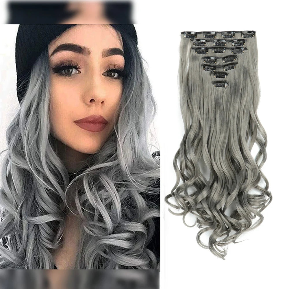 Clip In Hair Extensions 7 PCS Full Head 22-Inch-Long Curly Wavy Synthetic Hair Pieces