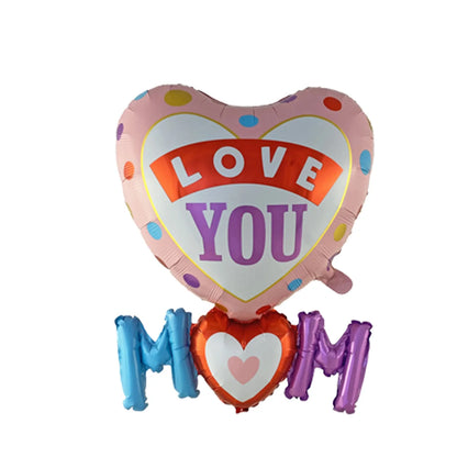 3D Stand Pedestal Mother’s Day Balloon Set – “Love Mom” & “Best Mom” Heart Foil Display