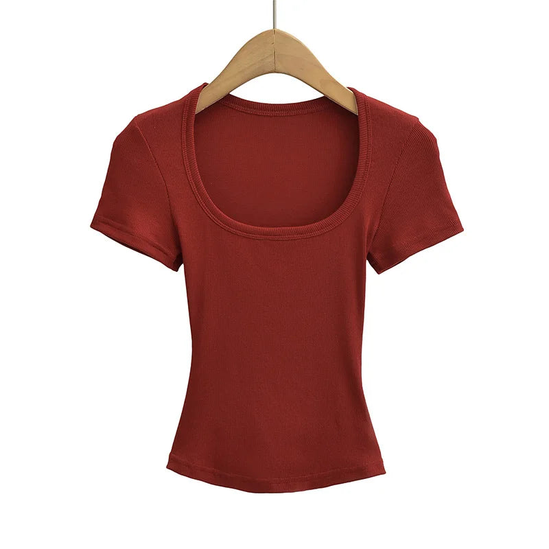 High‑Stretch Square Neck Summer T‑Shirt