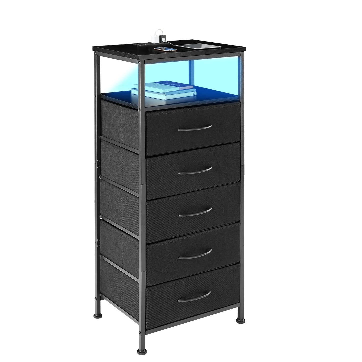 5‑Drawer Nightstand with Charging Station & USB Ports