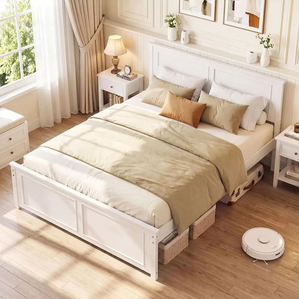Full Size Farmhouse Wood Bed Frame with Headboard