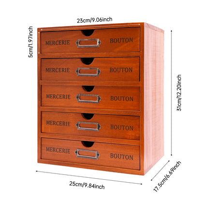 5‑Drawer Wooden Desk Organizer – Vintage Desktop Storage Shelf for Office, Study & Bedroom
