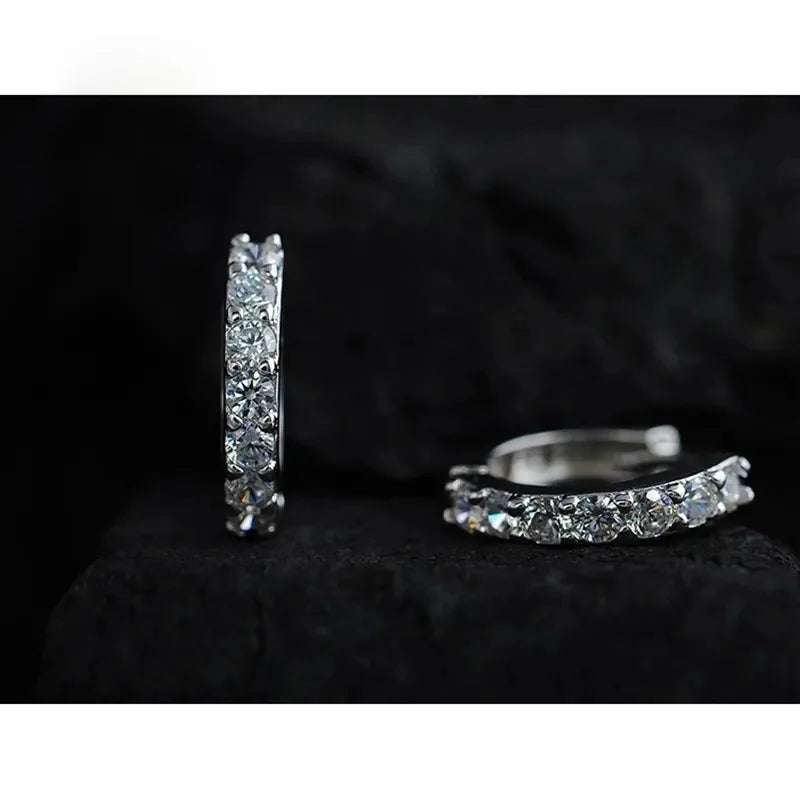 Women Romantic 925 Sterling Silver Plated Rhinestone Crystal Hoop Earrings