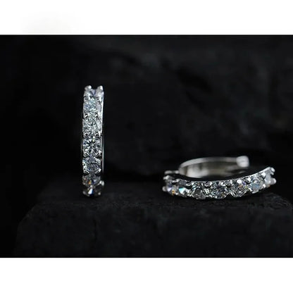 Women Romantic 925 Sterling Silver Plated Rhinestone Crystal Hoop Earrings