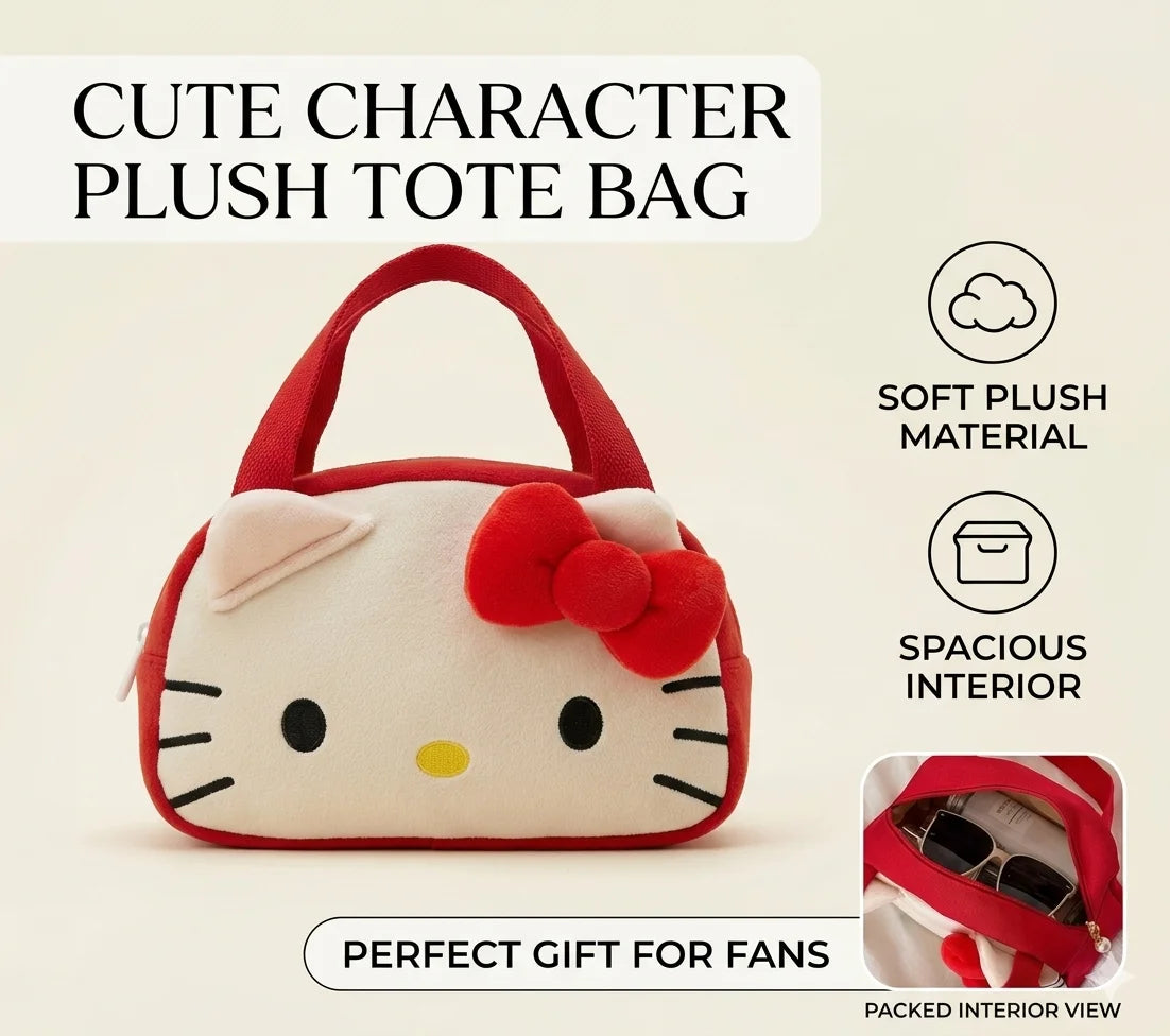 Hello Kitty Plush Storage Shoulder Bag (Cute Cartoon, Large Capacity)