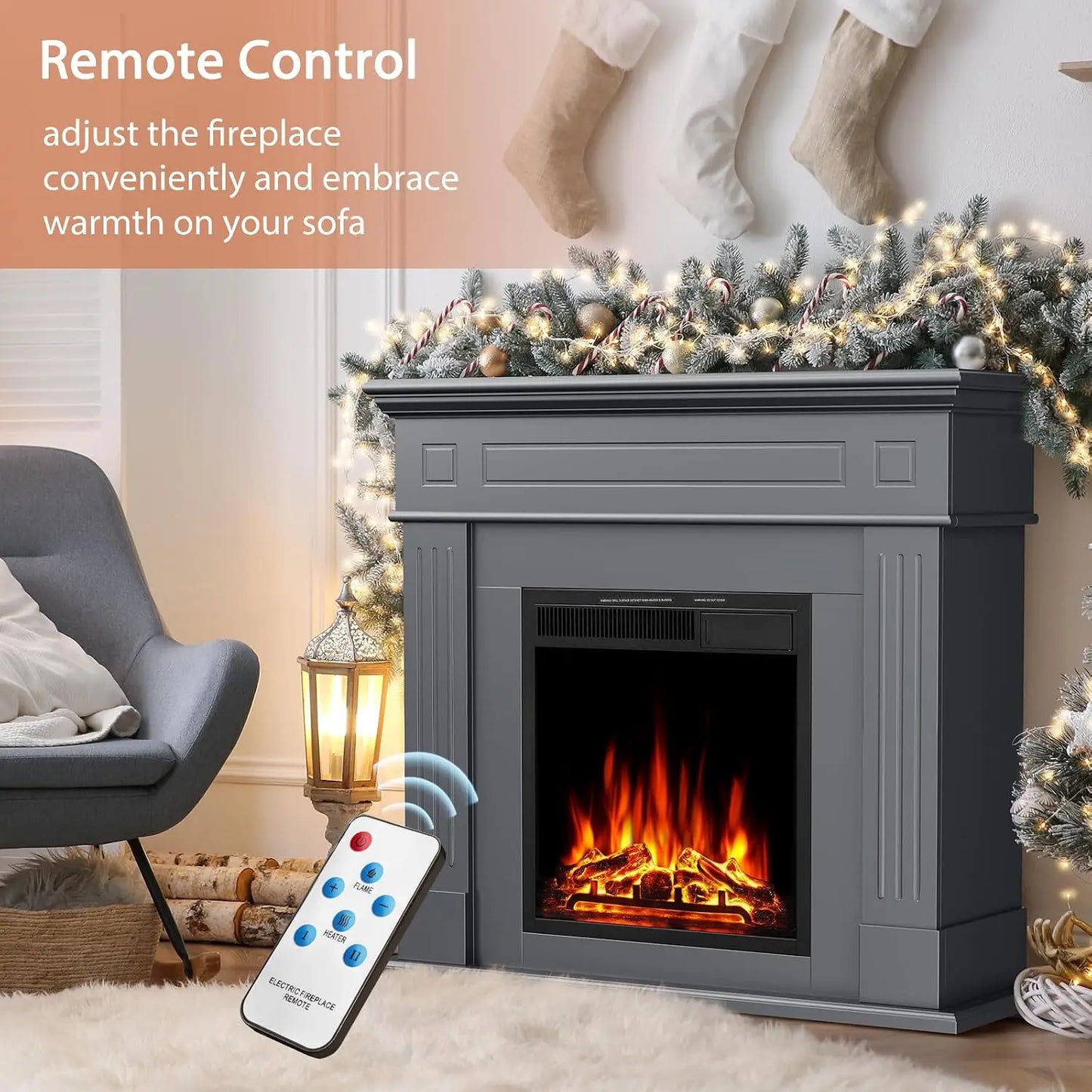44" Electric Fireplace with Mantel & LED Log Insert