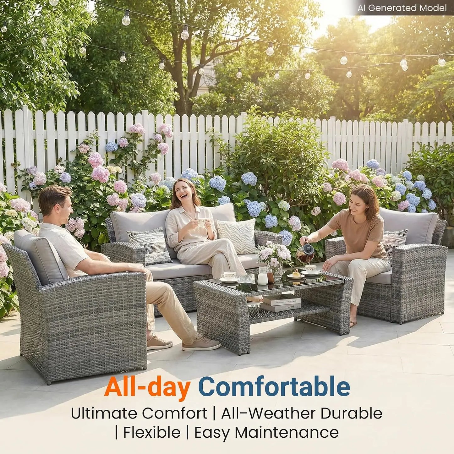 All‑Weather Wicker Patio Sofa with High Backrest & Wide Armrests