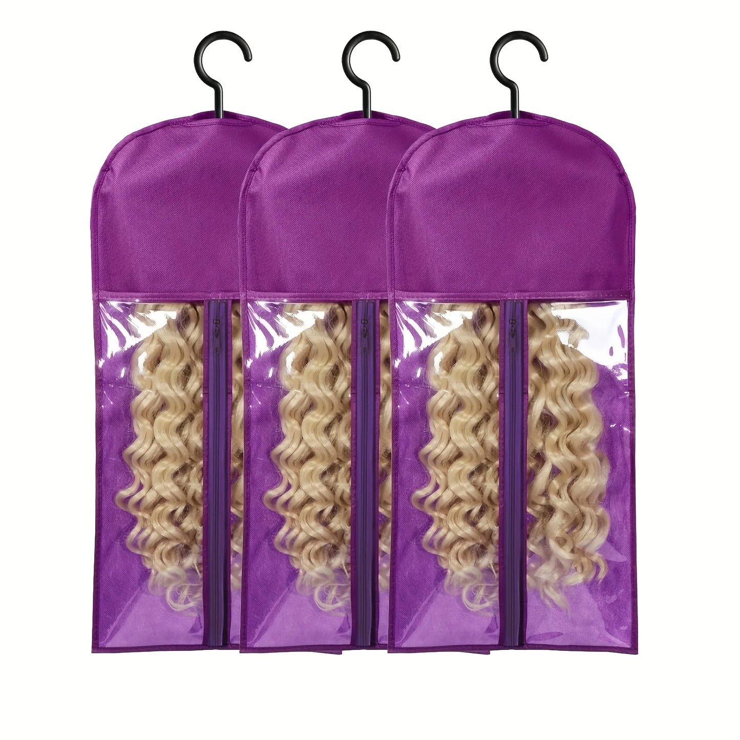 1/3pcs Premium Wig Storage Bags with Sturdy Metal Hangers - Black Transparent Design for Multiple Wigs & Hair Extensions