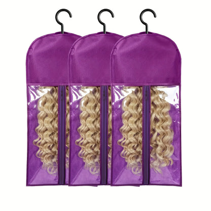 1/3pcs Premium Wig Storage Bags with Sturdy Metal Hangers - Black Transparent Design for Multiple Wigs & Hair Extensions