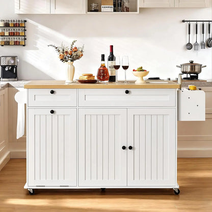 60.2" Kitchen Islands with Storage, Rolling Island Table with Trash Can Storage Cabinet, Mobile Island Cart with, Customized
