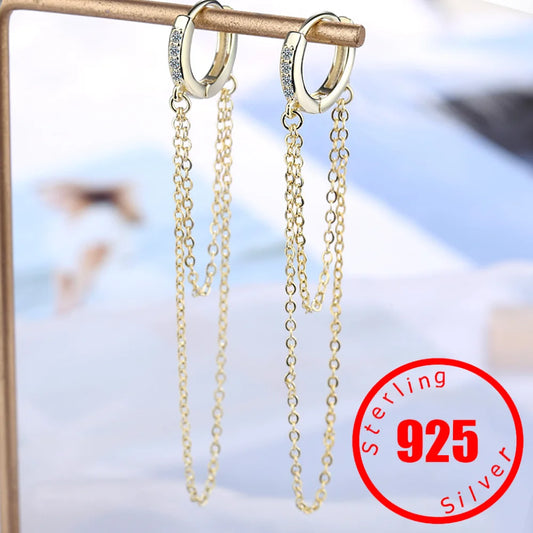 Bohemia Heartstringing Long Tassel Hoop Earrings Two-Row Chain Crystal Dangle Earring Small Hoops Charming Earring Jewelry Gifts