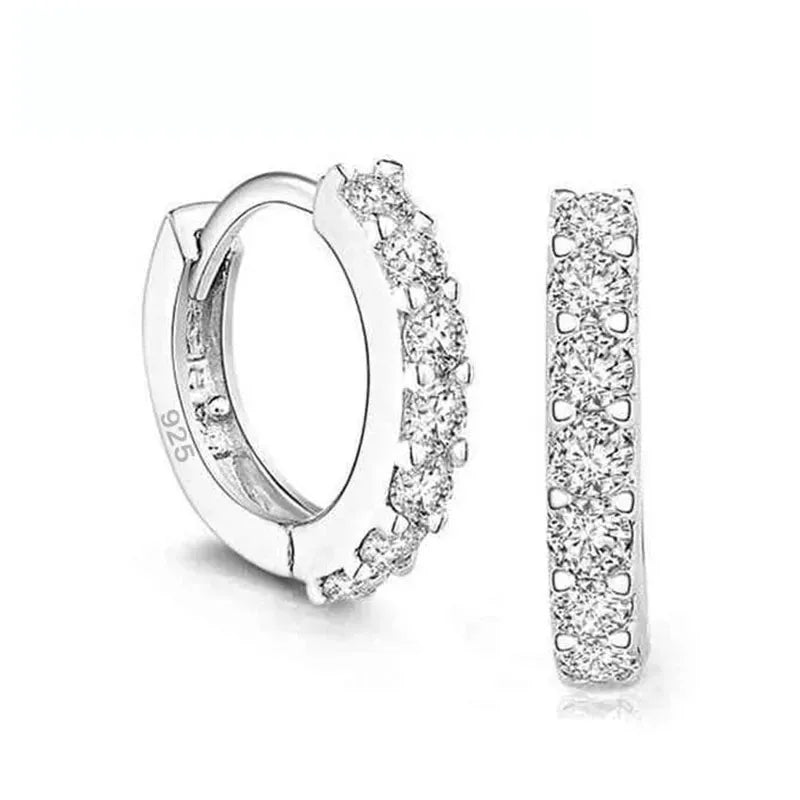 Women Romantic 925 Sterling Silver Plated Rhinestone Crystal Hoop Earrings