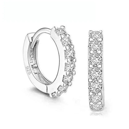 Women Romantic 925 Sterling Silver Plated Rhinestone Crystal Hoop Earrings
