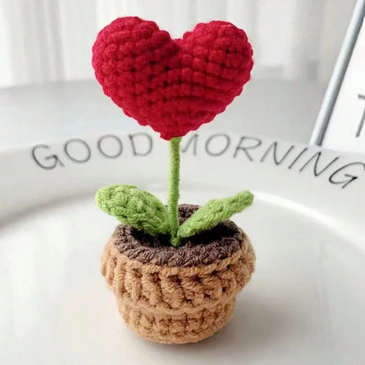 1/2/3/5Pcs Handmade Knitted Flower Pot Red Heart Shaped Knit Imitation Potted Plant for Mother‘s Day Girls Gifts Home Desktop De