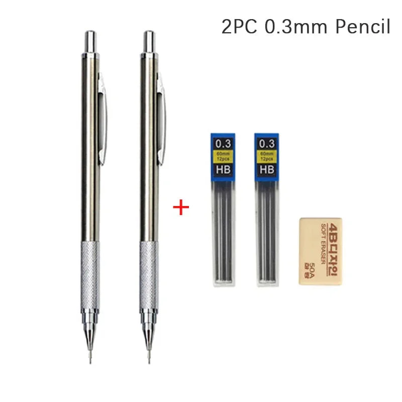 Full Metal Automatic Mechanical Pencil Set (0.3 -0.5 -0.7 -0.9 -1.3 -2.0mm)