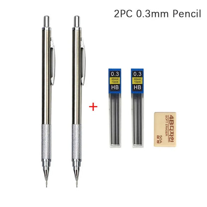 Full Metal Automatic Mechanical Pencil Set (0.3 -0.5 -0.7 -0.9 -1.3 -2.0mm)
