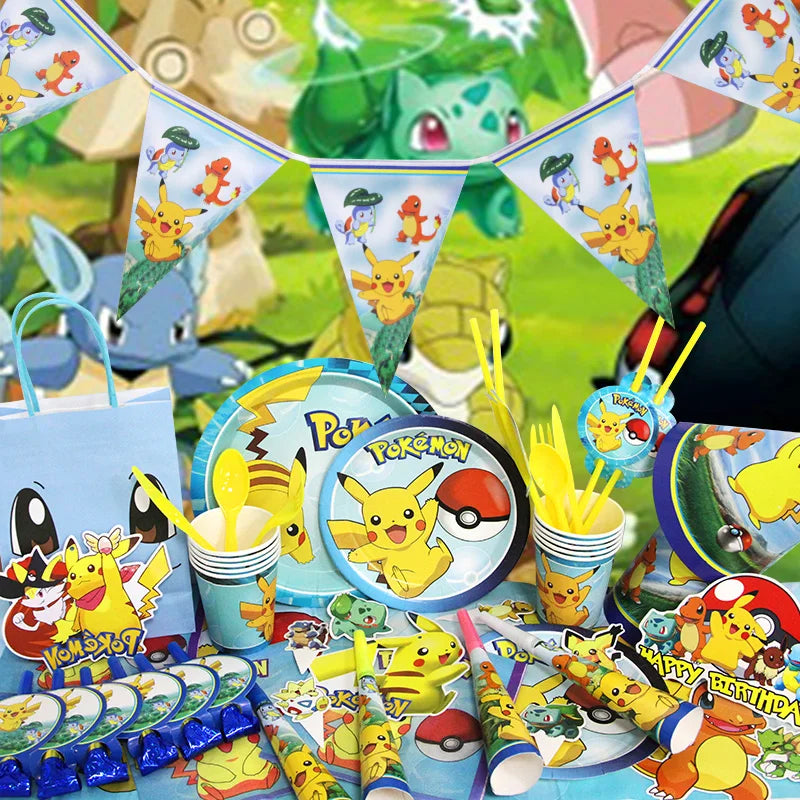 Classical Pikachu Birthday Party Decoration Set (Backdrop · Balloons · Tableware · Kids Event Supplies)