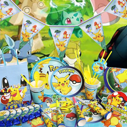 Classical Pikachu Birthday Party Decoration Set (Backdrop · Balloons · Tableware · Kids Event Supplies)