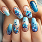 24pcs Gold Stripe Press‑On Nails – Long Square Full Cover Tips