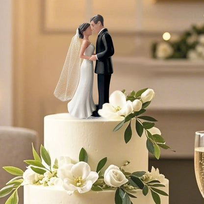 Elegant Bride & Groom Wedding Cake Topper with Veil – 4.3" Decoration