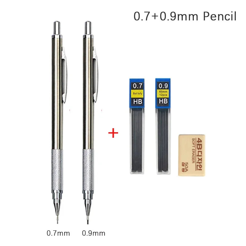 Full Metal Automatic Mechanical Pencil Set (0.3 -0.5 -0.7 -0.9 -1.3 -2.0mm)
