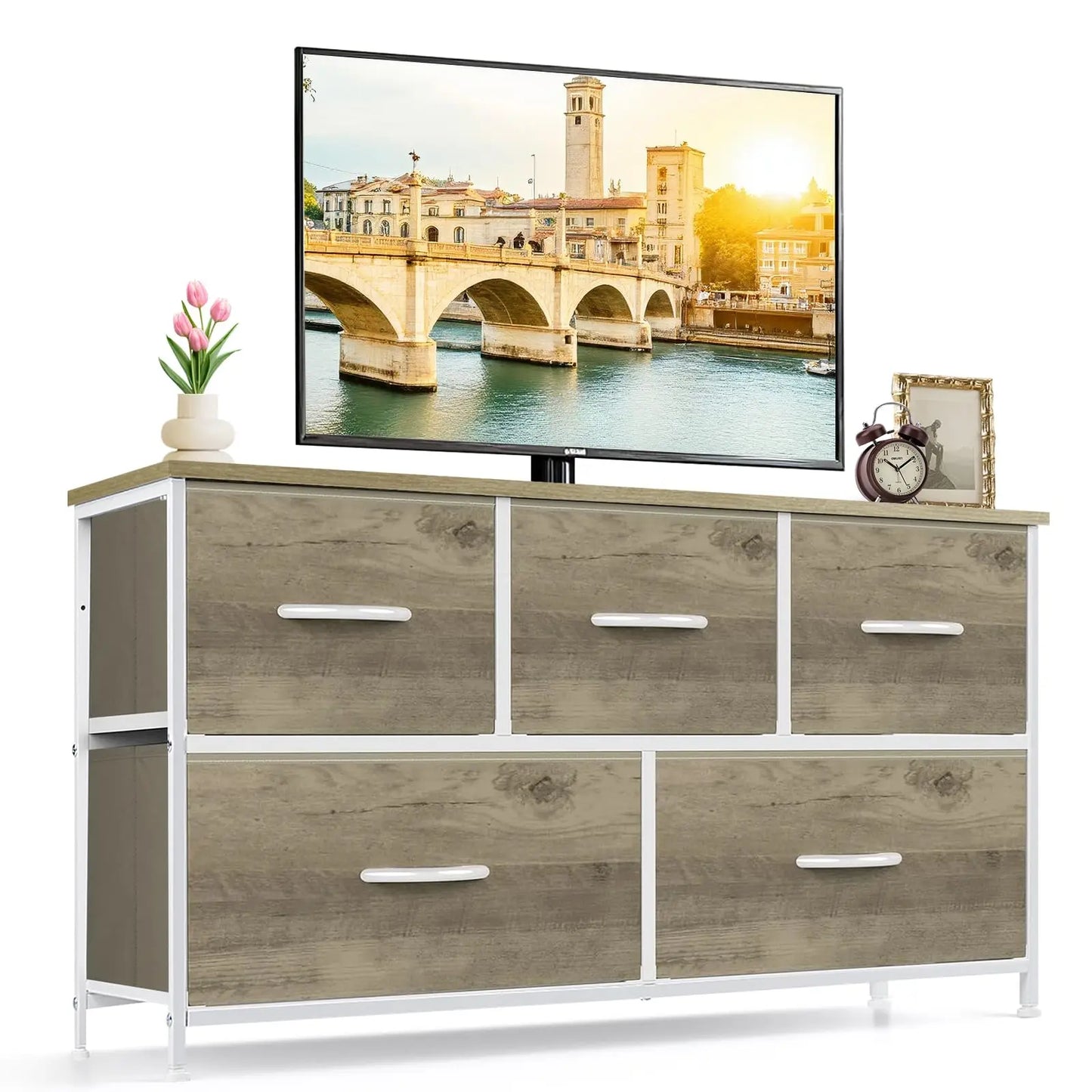 9‑Drawer Tall Bedroom Dresser with Wooden Top & Fabric Bins
