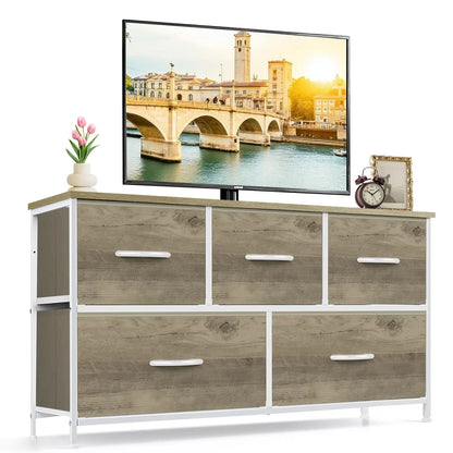 9‑Drawer Tall Bedroom Dresser with Wooden Top & Fabric Bins