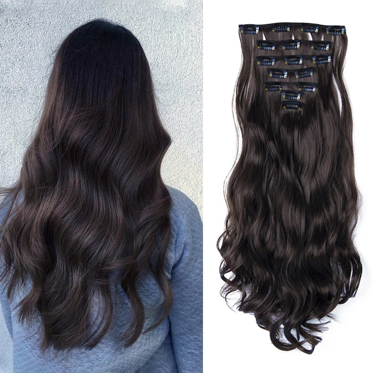 Clip In Hair Extensions 7 PCS Full Head 22-Inch-Long Curly Wavy Synthetic Hair Pieces