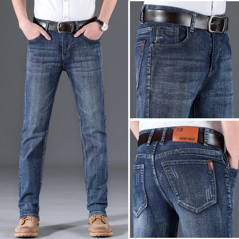 Men’s Classic Casual Stretch Slim Jeans (Straight Fit, Smart Casual Denim)