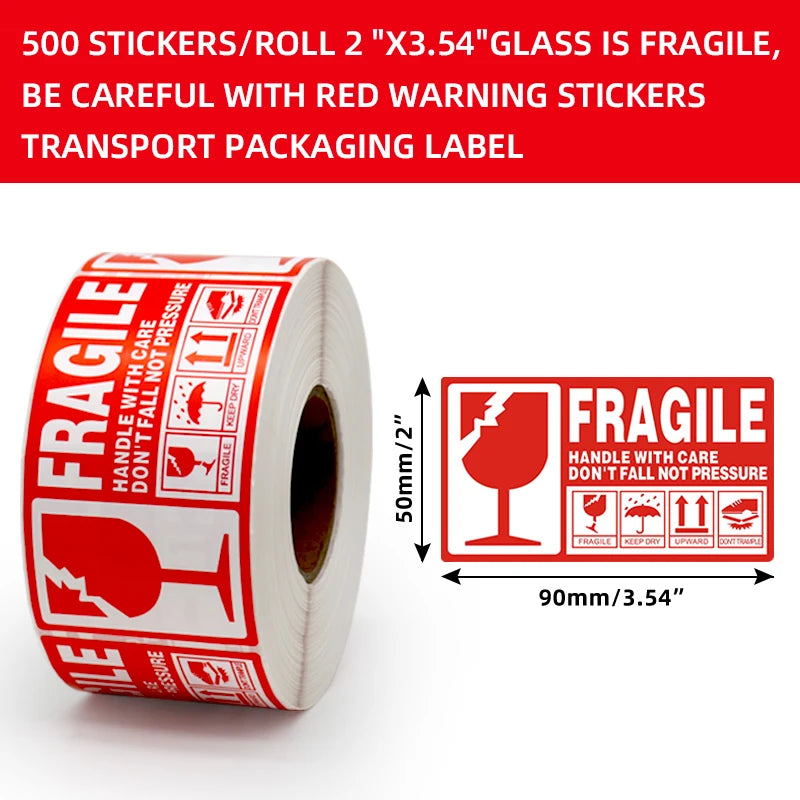 500PCS Fragile Stickers (Waterproof · Tear‑Resistant · Handle With Care Labels)