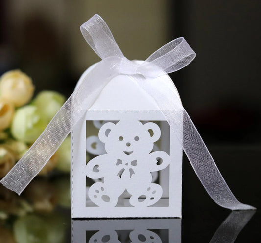 10Pcs Little Bear Candy Boxes Sweet Wedding Favor Gift Packaging Box With Ribbon Baby Shower Birthday Children's Day Party Decor