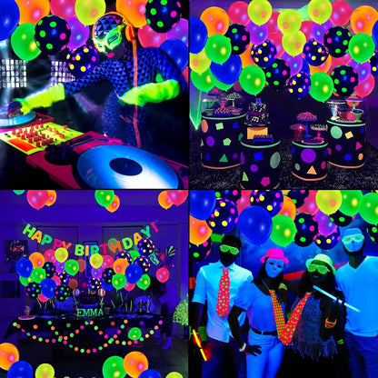 100PCS Glow‑in‑the‑Dark Balloons – Fluorescent Luminous Dot Latex Party Balloons