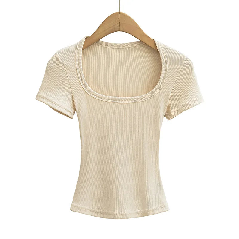 Slim Square Collar Short Sleeve Crop Top