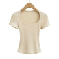 Slim Square Collar Short Sleeve Crop Top