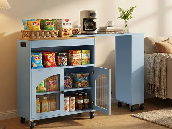 Kitchen Island Cart with Extendable Table, LED & Power Outlets