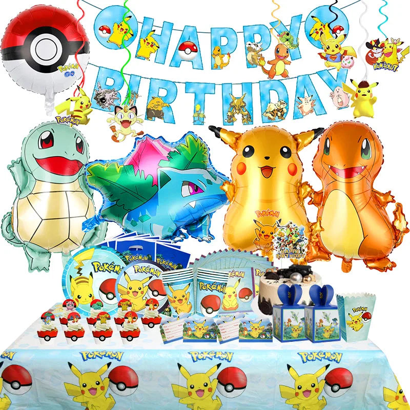 Classical Pikachu Birthday Party Decoration Set (Backdrop · Balloons · Tableware · Kids Event Supplies)