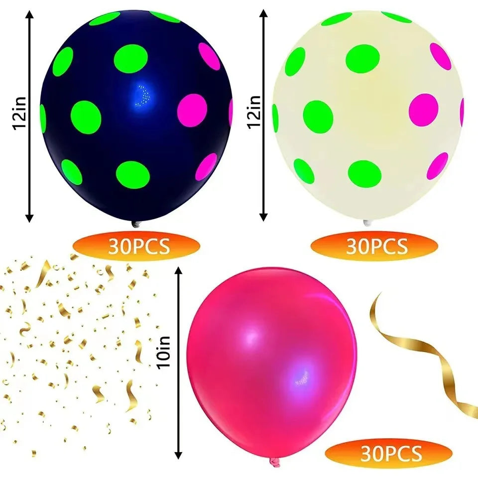 100PCS Glow‑in‑the‑Dark Balloons – Fluorescent Luminous Dot Latex Party Balloons