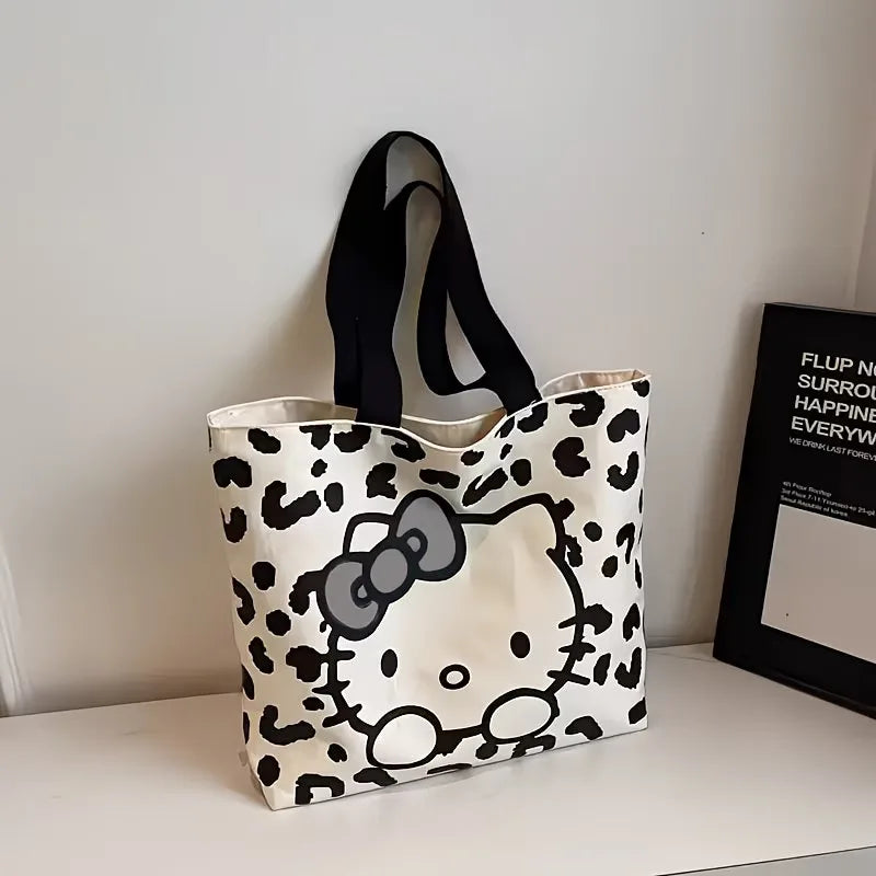 Hello Kitty Leopard Print Canvas Handbag (Lightweight Large‑Capacity Shoulder Tote)