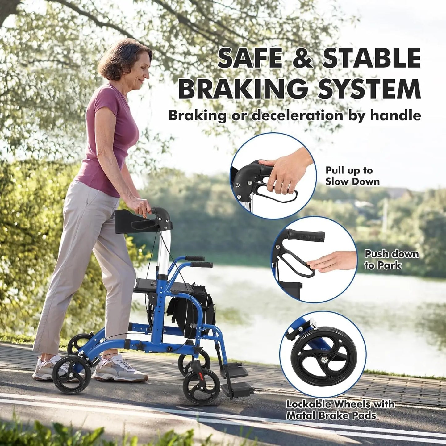 All‑Terrain Rollator Walker with Seat (Foldable Aluminum, Adjustable Height)