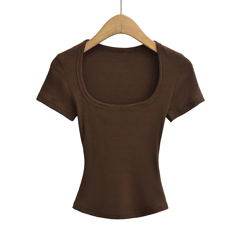Slim Square Collar Short Sleeve Crop Top